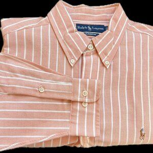 POLO Ralph Lauren Men's Button Down Coral/Peach Striped Oxford Shirt: 16.5-32/33